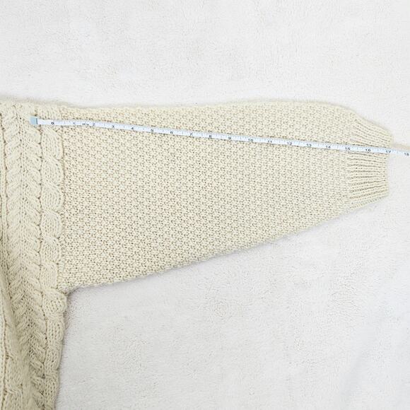 VTG Ivory 100% Wool Cardigan Chunky Fisherman Made in Scotland Cottage Womens M - Picture 10 of 10